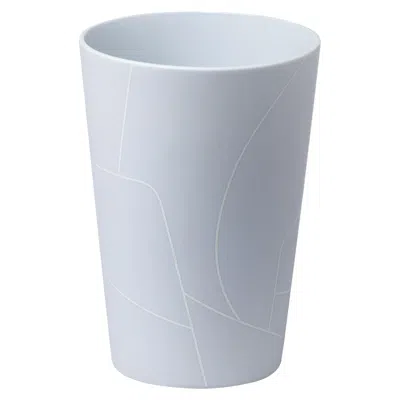 Pre-owned Barbara Barry Small Matte Light Grey Inverted Conical Ceramic Vase With Graphic Line Pattern In Gray
