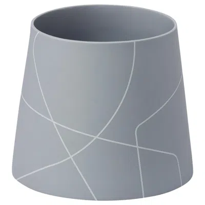 Pre-owned Barbara Barry Small Matte Medium Grey Conical Ceramic Vase With Graphic Line Pattern In Gray