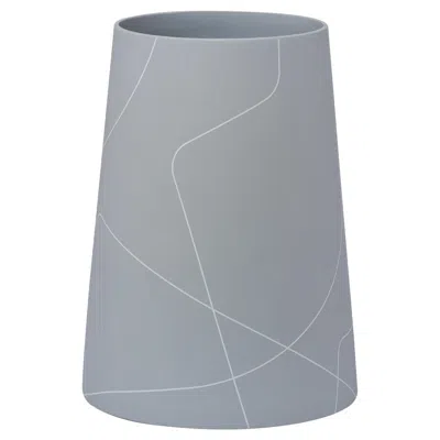 Pre-owned Barbara Barry Tall Medium Grey Conical Ceramic Vase With Graphic Line Pattern In Gray