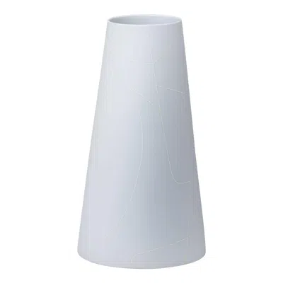 Pre-owned Barbara Barry Tall Thin Light Grey Conical Ceramic Vase With Graphic Line Pattern In Gray
