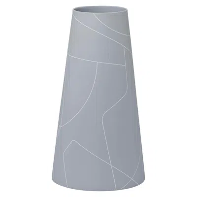 Pre-owned Barbara Barry Tall Thin Medium Grey Conical Ceramic Vase With Graphic Line Pattern In Gray