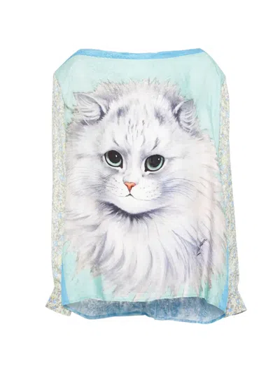 Barbara Bologna Cat-print Tie-neck Blouse In Blue