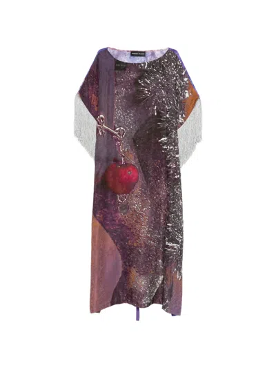 Barbara Bologna Fringed-trim Lace-up Midi Dress In Multi