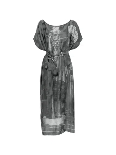 Barbara Bologna Graphic-print Belted Kaftan In Gray