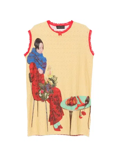 Barbara Bologna Pointelle-knit Graphic-print T-shirt In Red