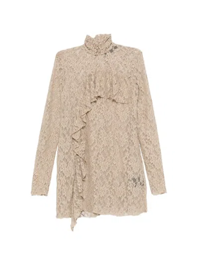 Barbara Bologna Ruffled Lace Mini Dress In Brown