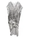 Barbara Bologna Tree-print V-neck Midi Dress In Gray