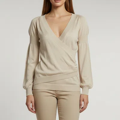 Pre-owned Barbara Bui Beige Knit Long Sleeve Draped Top M In Sand