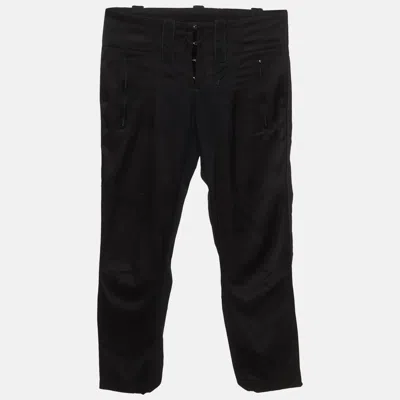 Pre-owned Barbara Bui Black Denim And Satin Mid Rise Culottes S