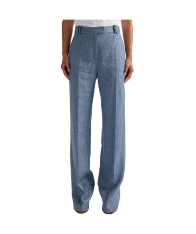 Barbara Bui Blue Washed Linen And Cotton Denim Straight-leg Trousers