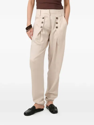 Barbara Bui Button-embellished Pleated Trousers In Neutral