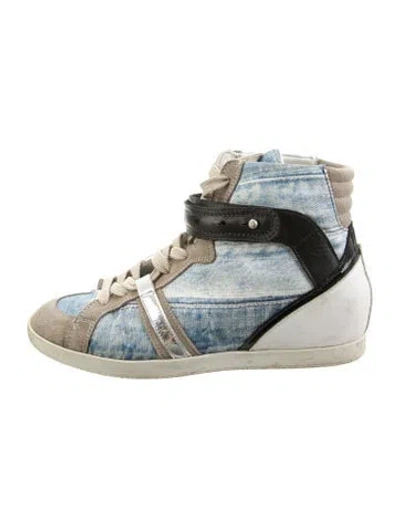 Pre-owned Barbara Bui Denim Colorblock Pattern Sneakers In Blue