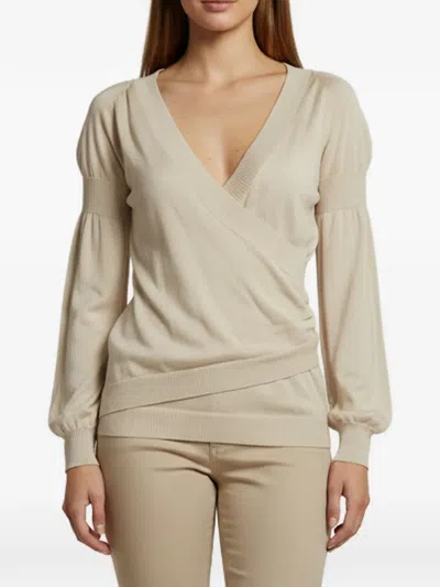 Pre-owned Barbara Bui Draped Long-sleeve Sweater In Neutrals