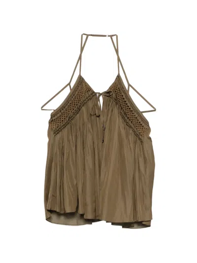 Barbara Bui Embroidered Halterneck Top In Brown