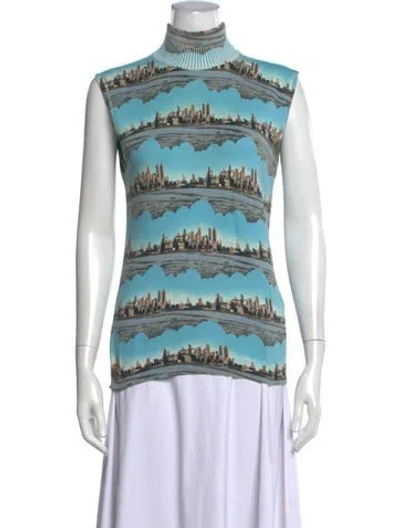 Pre-owned Barbara Bui Graphic Print Turtleneck Sweater In Blue