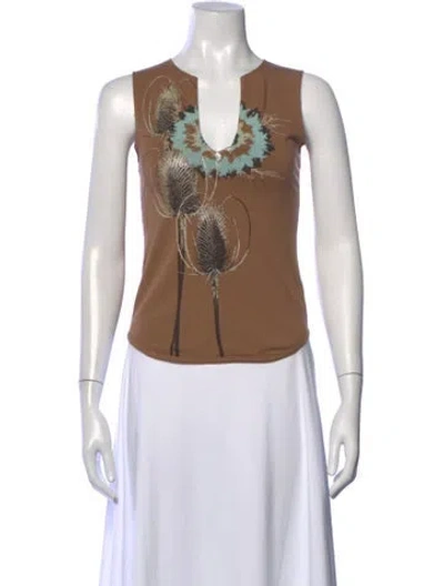 Pre-owned Barbara Bui Graphic Print V-neck Top In Brown