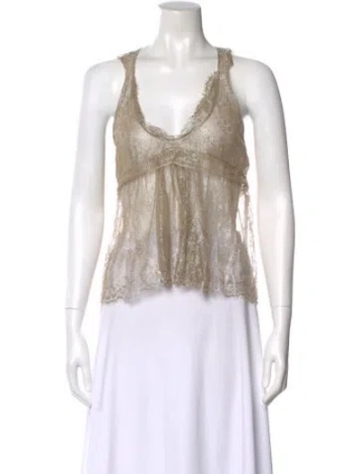 Pre-owned Barbara Bui Lace Pattern V-neck Top In Neutral