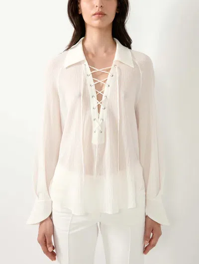 Barbara Bui Lace-up Ribbed Blouse In Cream