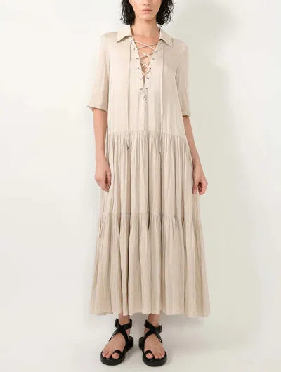 Barbara Bui Lace-up Tiered Dress In Cream