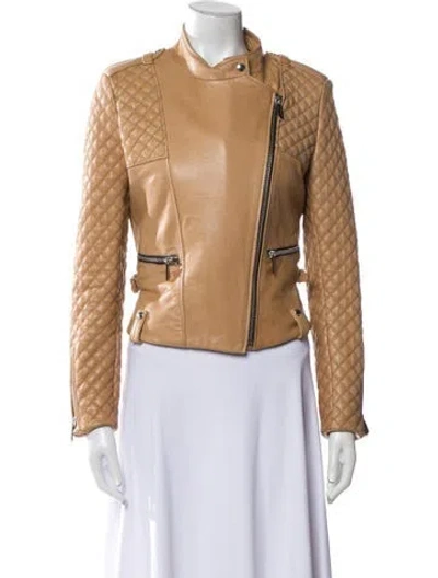 Pre-owned Barbara Bui Lamb Leather Biker Jacket In Neutral