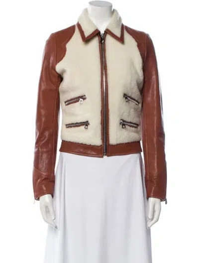 Pre-owned Barbara Bui Lamb Leather Colorblock Pattern Biker Jacket In Brown