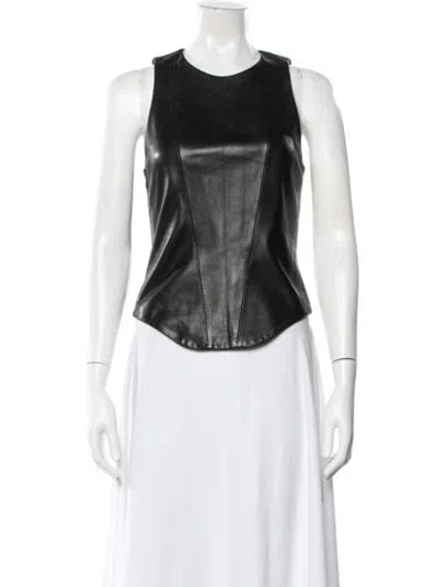 Pre-owned Barbara Bui Lamb Leather Crew Neck Top In Black