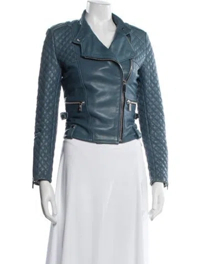 Pre-owned Barbara Bui Lambskin Biker Jacket In Blue