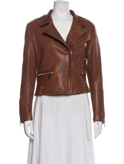 Pre-owned Barbara Bui Lambskin Biker Jacket In Brown