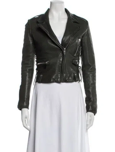 Pre-owned Barbara Bui Lambskin Biker Jacket In Green