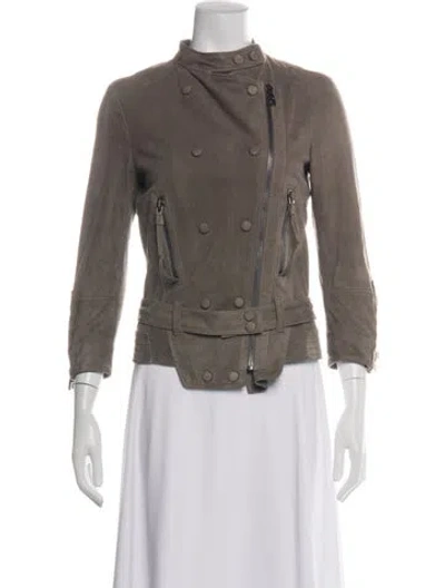 Pre-owned Barbara Bui Lambskin Biker Jacket In Grey/neutrals