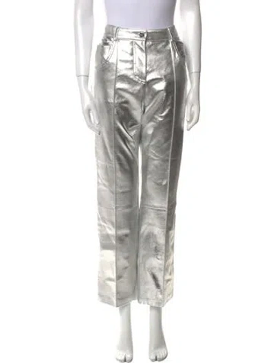 Pre-owned Barbara Bui Lambskin Wide Leg Pants W/ Tags In Silver