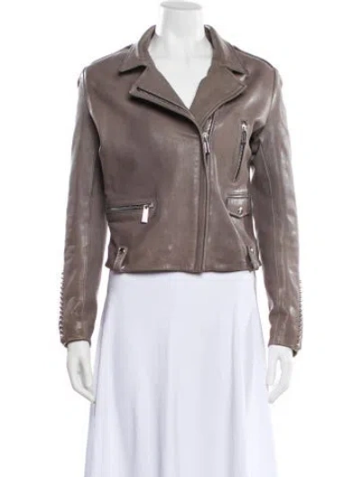 Pre-owned Barbara Bui Leather Biker Jacket In Gray