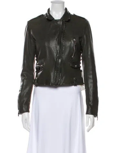 Pre-owned Barbara Bui Leather Biker Jacket In Green