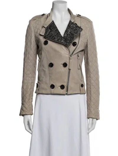 Pre-owned Barbara Bui Leather Biker Jacket In Neutral