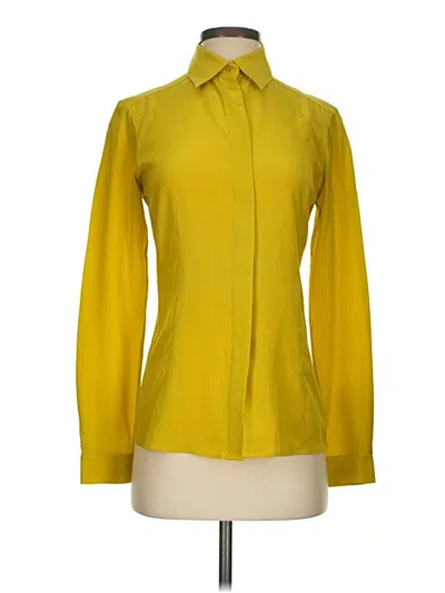 Pre-owned Barbara Bui Long Sleeve Silk Top Yellow Tie Neck Tops