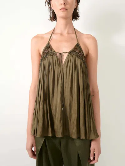Barbara Bui Macramé Halter Tank Top In Olive