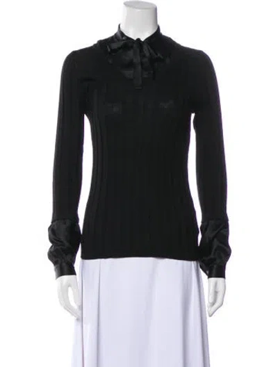 Pre-owned Barbara Bui Merino Wool Tie Neck Top In Blue