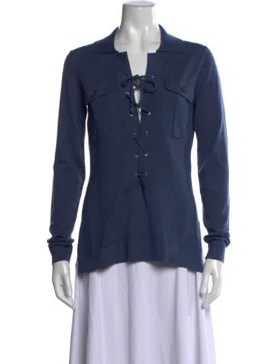 Pre-owned Barbara Bui Merino Wool V-neck Sweater In Blue
