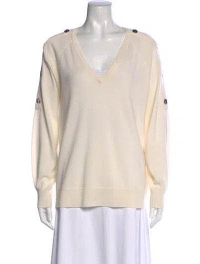 Pre-owned Barbara Bui Merino Wool V-neck Sweater In White