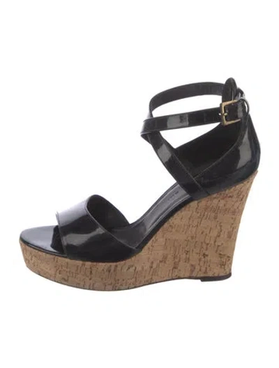 Pre-owned Barbara Bui Patent Leather Colorblock Pattern Espadrilles In Black