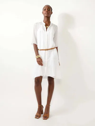 Barbara Bui Plumetis Silk Short Sleeve Dress In White