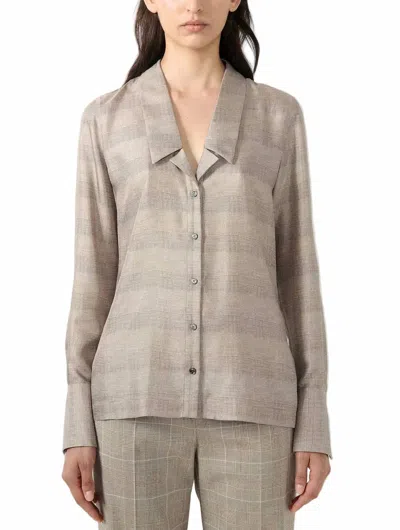 Barbara Bui Prince Of Wales Printed Silk Shirt In Brown Check In Gray