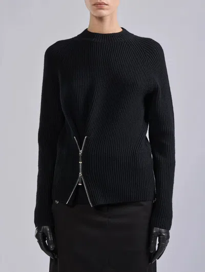 Barbara Bui Ribbed Knit With Zip Detail Sweater In Black