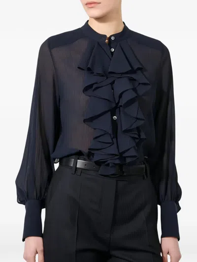 Barbara Bui Ruffled Long-sleeve Shirt In Blue