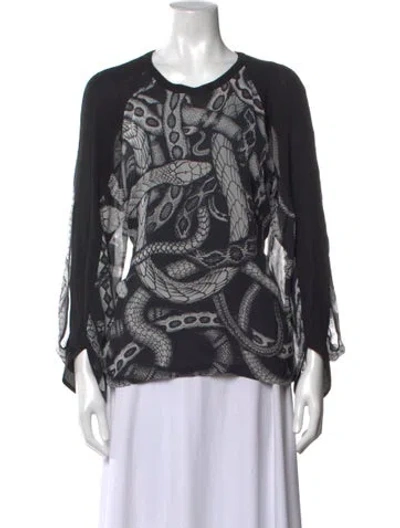 Pre-owned Barbara Bui Silk Animal Print Top In Black
