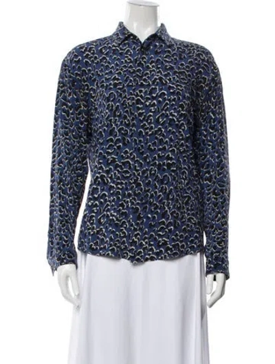 Pre-owned Barbara Bui Silk Animal Print Top In Blue
