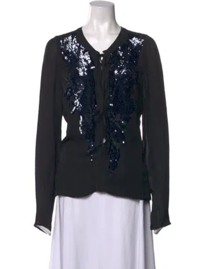 Pre-owned Barbara Bui Silk Graphic Print Blouse In Black
