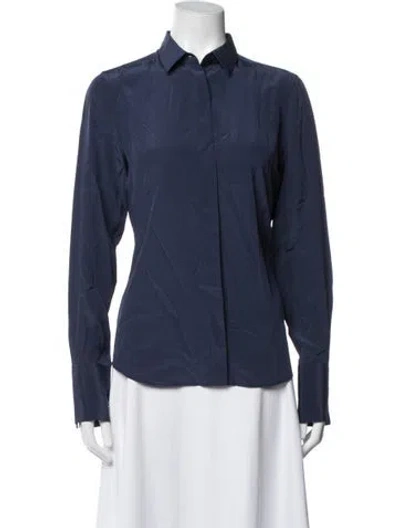 Pre-owned Barbara Bui Silk Long Sleeve Button-up Top In Blue
