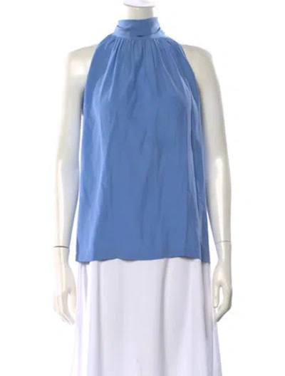 Pre-owned Barbara Bui Silk Mock Neck Top In Blue