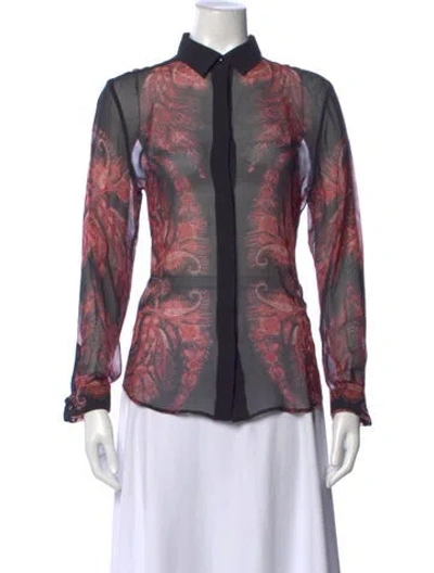Pre-owned Barbara Bui Silk Paisley Print Top In Black